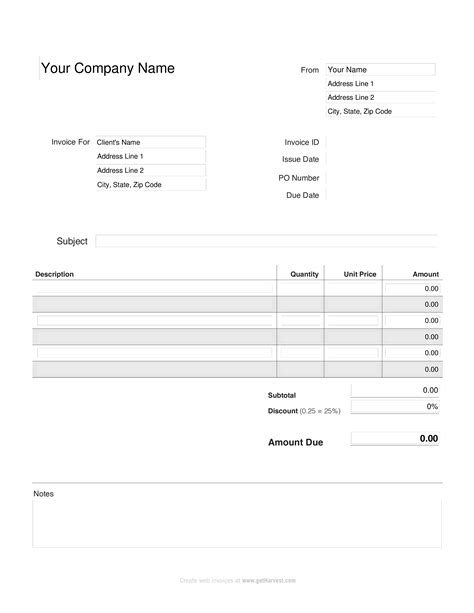 invoice template for work done